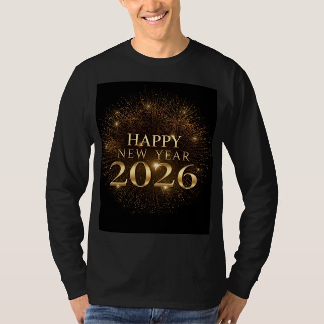 Camiseta black gold happy new year long sleeve shirt (Frente)