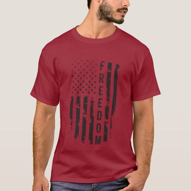 Camiseta Black Grunge Freedom U.S. Flag T-Shirt (Frente)