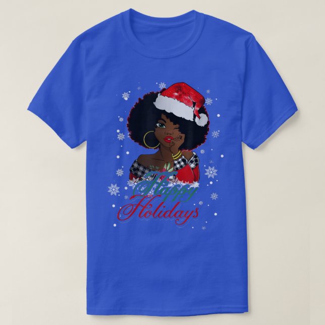 Camiseta Black Happy Holidays African American Santa Mrs Cl (Frente do Design)