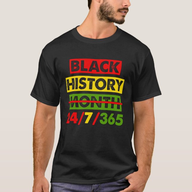 Camiseta Black History 24 7 365 Africa Map BHM Pride Afro W (Frente)