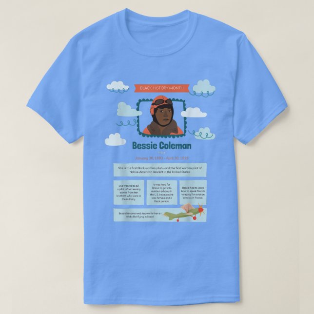 Camiseta Black History Month Bessie Coleman Pilot  (Frente do Design)