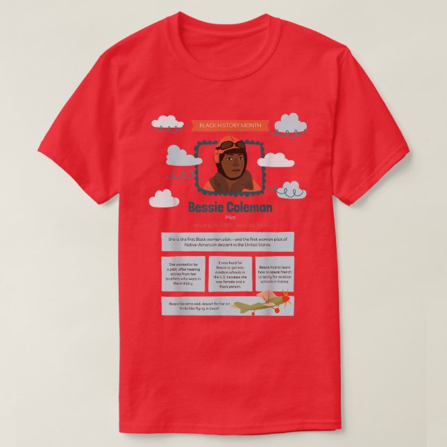 Camiseta Black History Month Bessie Coleman Pilot  (Frente do Design)