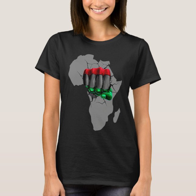Camiseta Black History Month BHM Afro Pride Hand Fist Black (Frente)