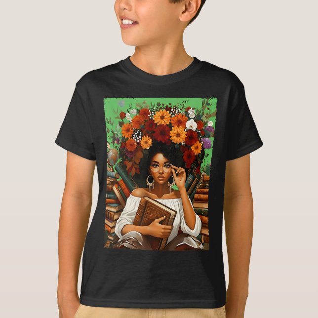 Camiseta Black History Month Black Afro Girl Women Book Lov (Frente)
