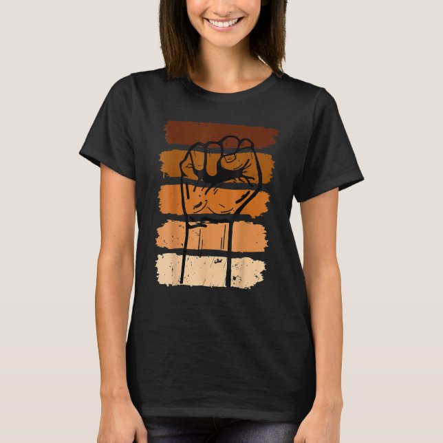 Camiseta Black History Month Fist Gift Women Men Kids_1 (Frente)