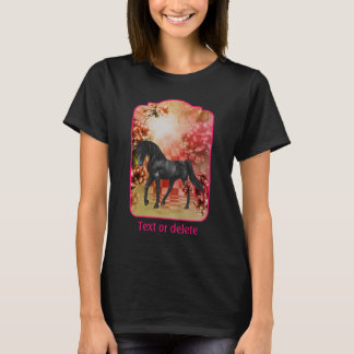 Camiseta Black Horse Flowers Fantasy Art Personalized