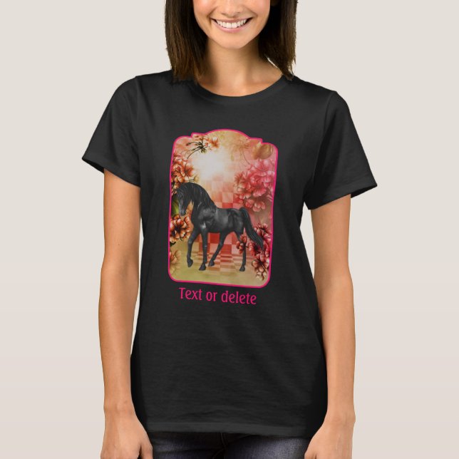 Camiseta Black Horse Flowers Fantasy Art Personalized (Frente)