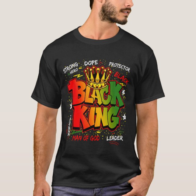 Camiseta Black King Man Of God Strong Hero Black History Me (Frente)