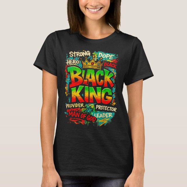 Camiseta Black King Man Of God Strong Leader Melanin Black  (Frente)