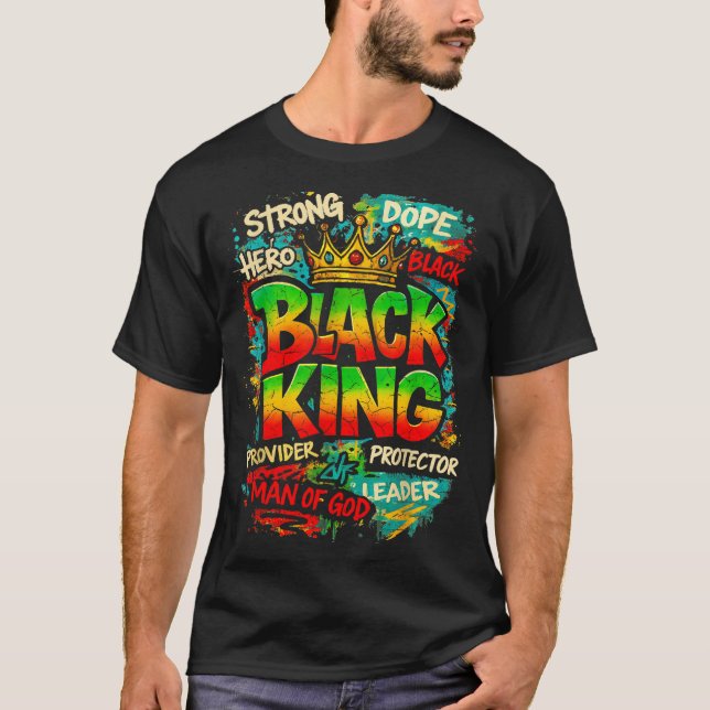 Camiseta Black King Man Of God Strong Leader Melanin Black  (Frente)