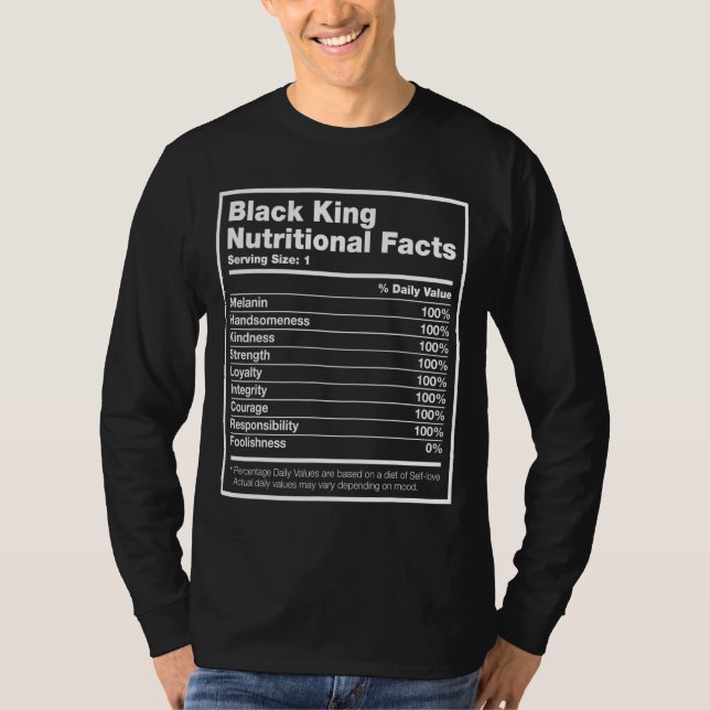 Camiseta Black King Nutritional Facts Black History Mês M (Frente)