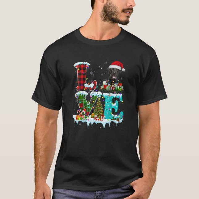 Camiseta Black Lab Christmas Tree Light Pajama Dog Xmas (Frente)