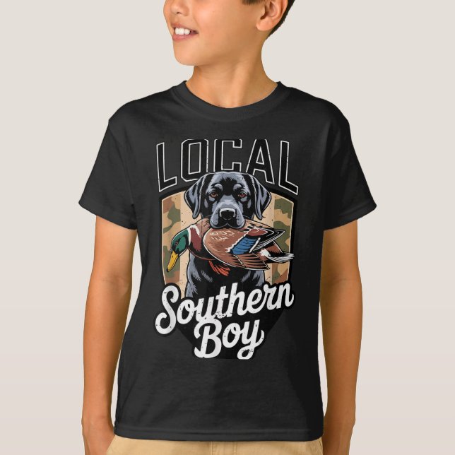 Camiseta Black Lab Dog Local Southern Boy Camo Duck Hunting (Frente)