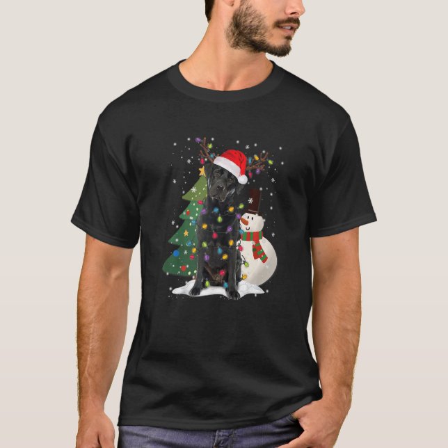 Camiseta Black Lab Labrador Árvore de Natal Light Pajama Do (Frente)