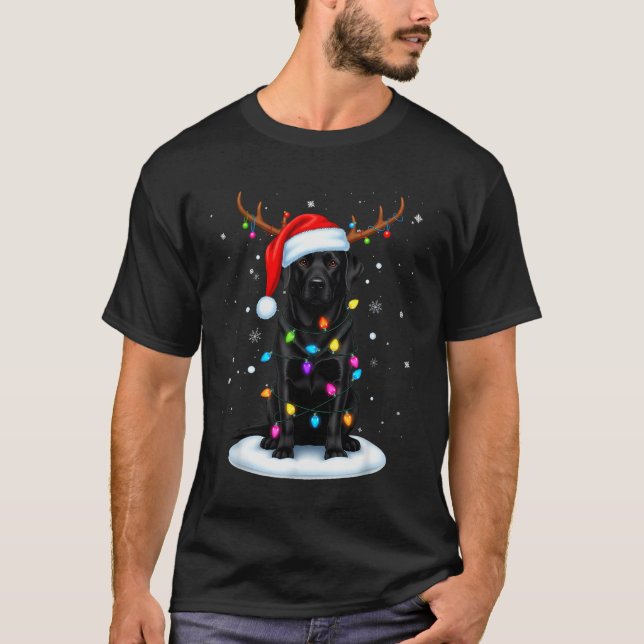 Camiseta Black Lab Labrador Christmas Dog Reindeer Lights P (Frente)