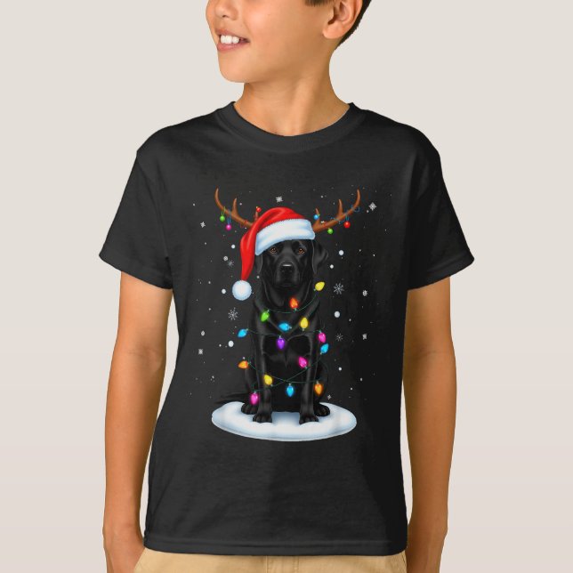 Camiseta Black Lab Labrador Christmas Dog Reindeer Lights P (Frente)