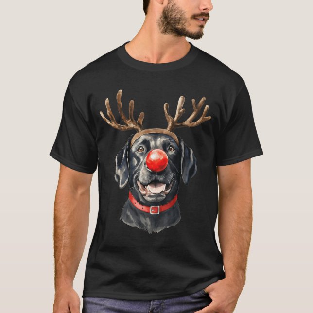 Camiseta Black Lab Labrador Christmas Dog Reindeer Xmas Paj (Frente)