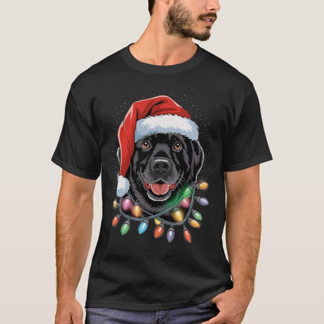 Camiseta Black Lab Labrador Christmas Tree Light Pajama Dog (Frente)