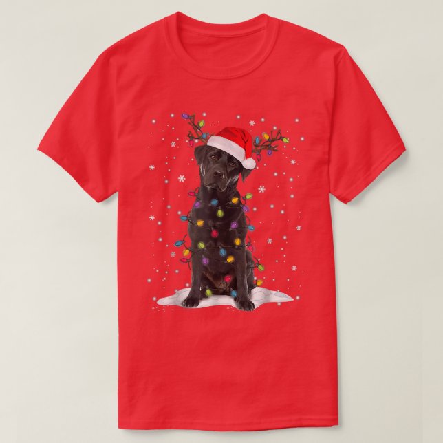Camiseta Black Lab Labrador Christmas Tree Light Pajama Dog (Frente do Design)