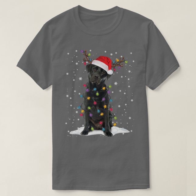 Camiseta Black Lab Labrador Christmas Tree Light Pajama Dog (Frente do Design)