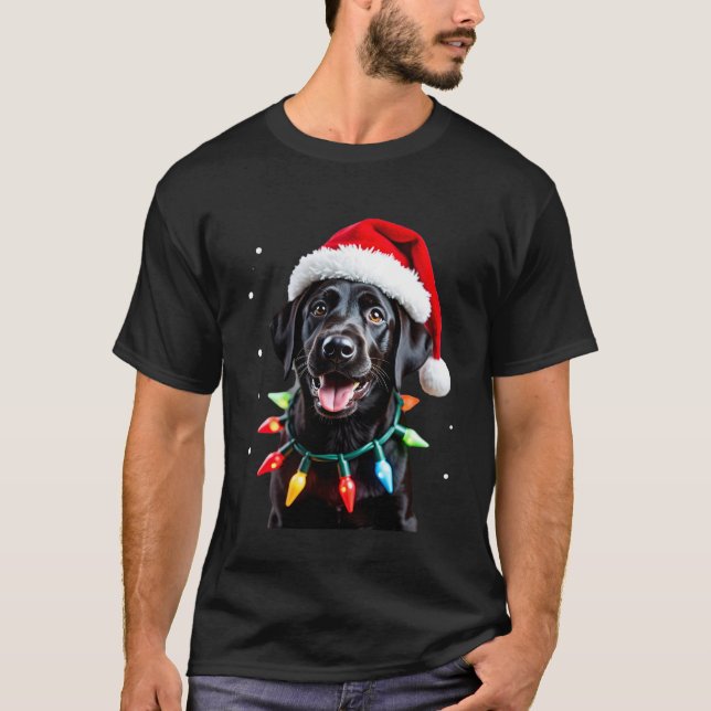 Camiseta Black Lab Labrador Christmas Tree Light Pajama Dog (Frente)