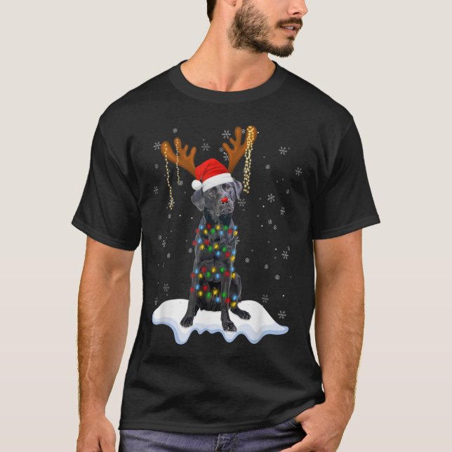 Camiseta Black Lab Labrador Christmas Tree Light Pajama Dog (Frente)