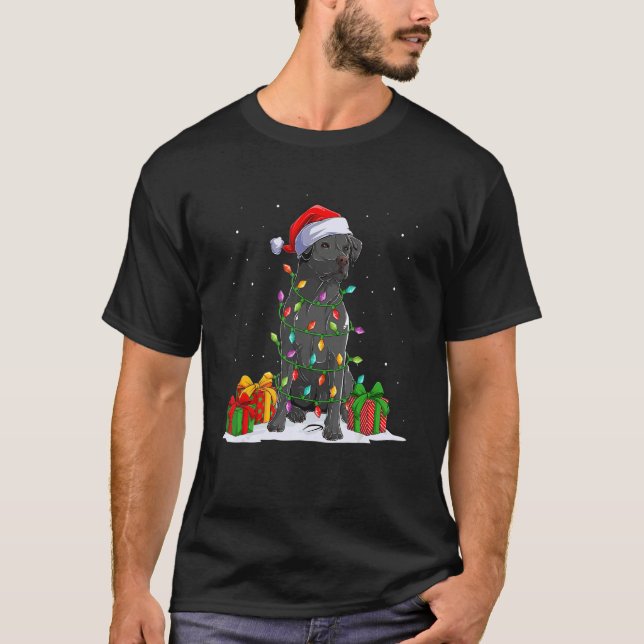 Camiseta Black Lab Labrador Luzes de Natal Pajama Dog X (Frente)