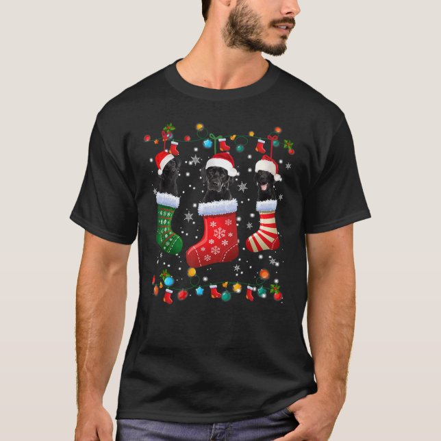Camiseta Black Lab Labrador Meias de Natal Xmas Pajama Dog (Frente)