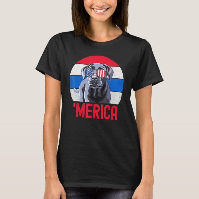 Camiseta Black Lab Usa American Flag 4 Of Julho Prioritário (Frente)