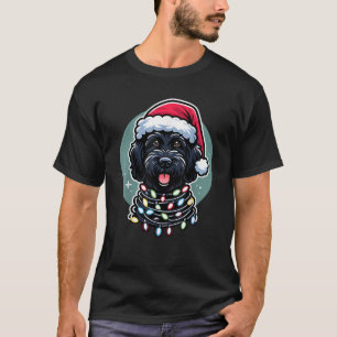 Camiseta Black Labradoodle Árvore de Natal Xmas Luz Doodal