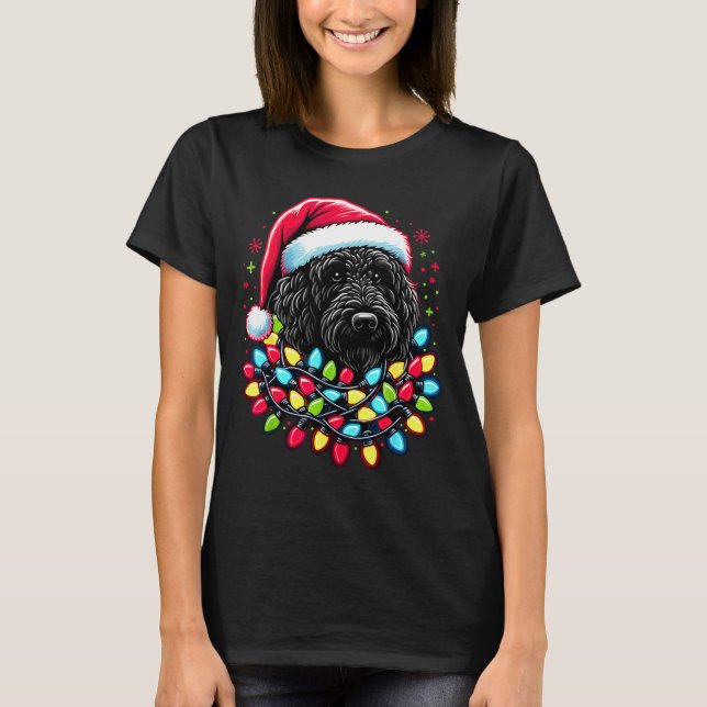 Camiseta Black Labradoodle Christmas Tree Xmas Lights Doodl (Frente)