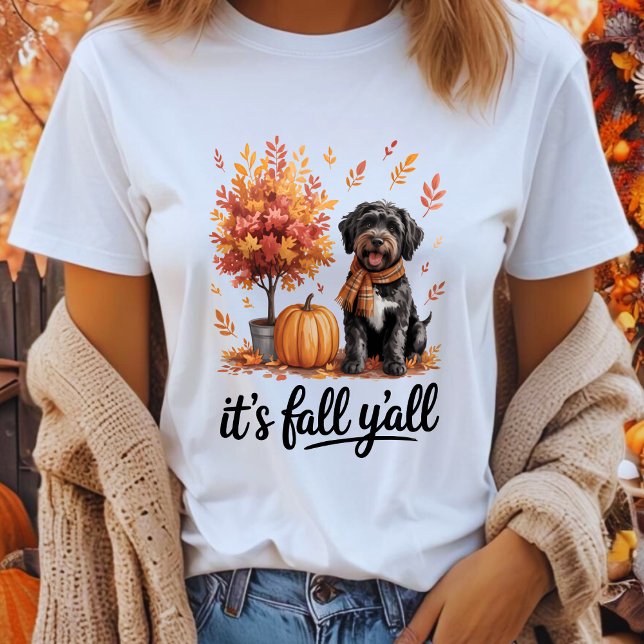 Camiseta Black Labradoodle It's Fall Y'all Pumpkin Autumn (Criador carregado)