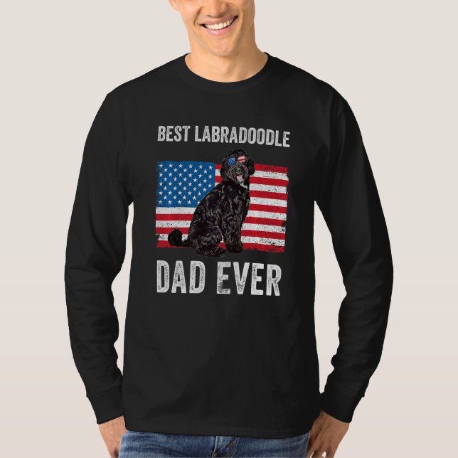 Camiseta Black Labradoodle Pai American Flag Dono (Frente)