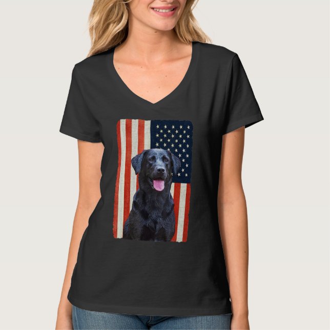 Camiseta Black Labrador 4 de julho Patriotic Black Lab (Frente)