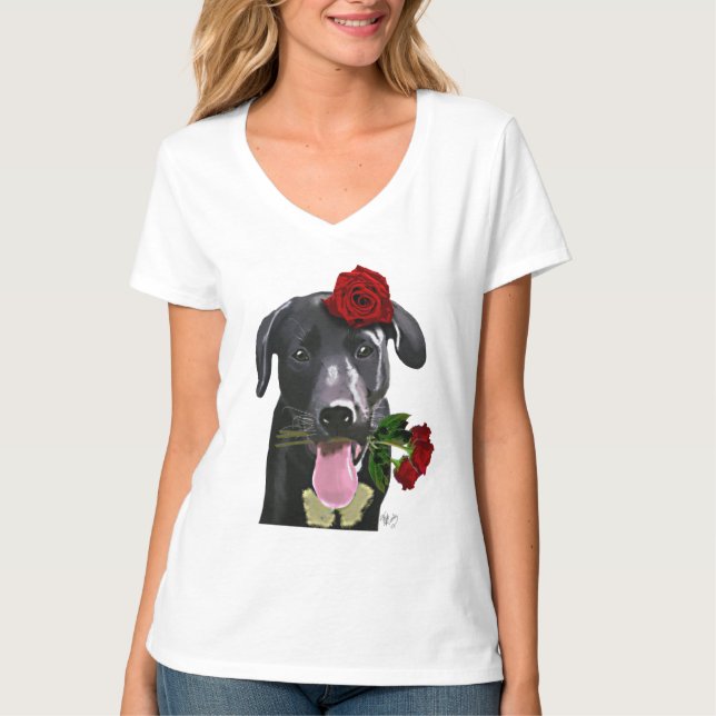 Camiseta Black Labrador com Rosas 2 (Frente)
