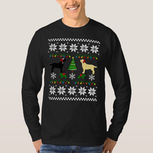 Camiseta Black Labrador E Yellow Labrador Feliz Natal (Frente)