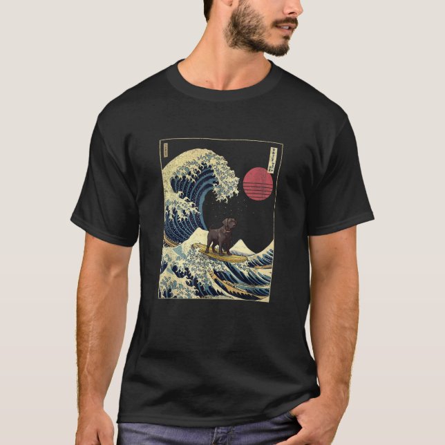 Camiseta Black Labrador Japanese Kanagawa Wave Funny Surf D (Frente)