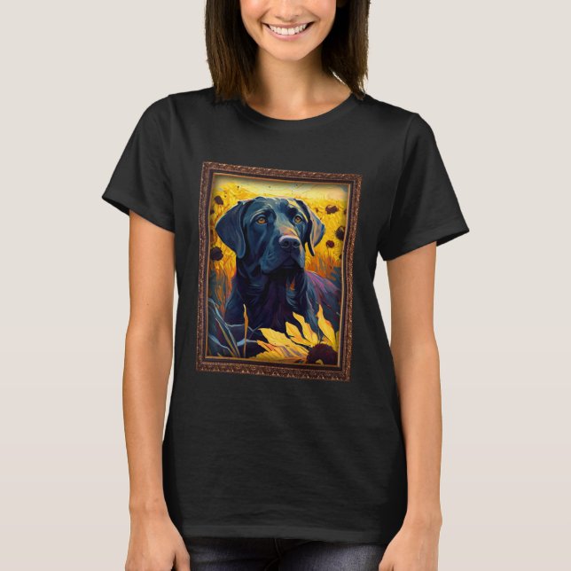 Camiseta Black Labrador Painting Sunflower Flower Mom Women (Frente)