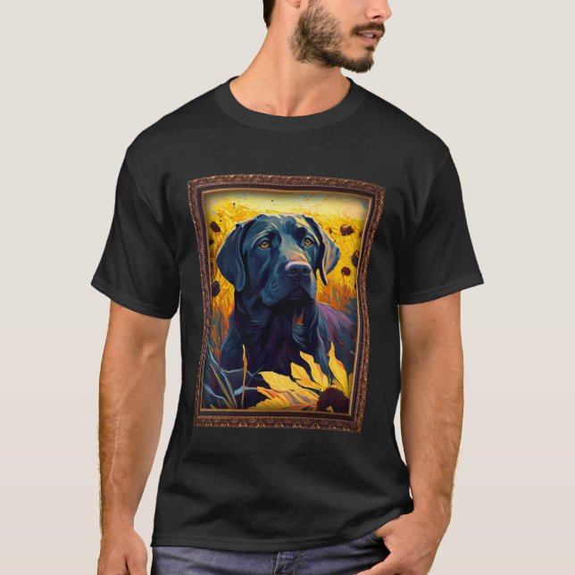 Camiseta Black Labrador Painting Sunflower Flower Mom Women (Frente)