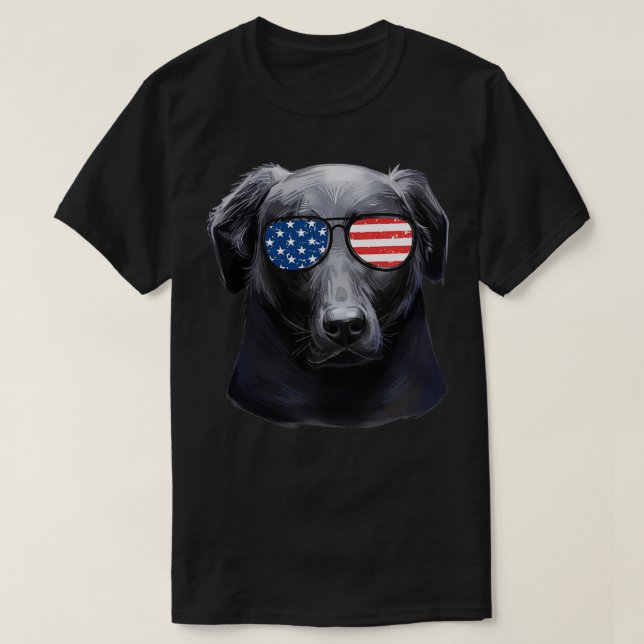 Camiseta Black Labrador Retriever American Flag Lab Cog (Frente do Design)