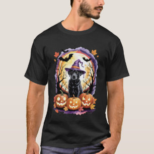 Camiseta Black Labrador Retriever Halloween Bruxa Chapéu Mo