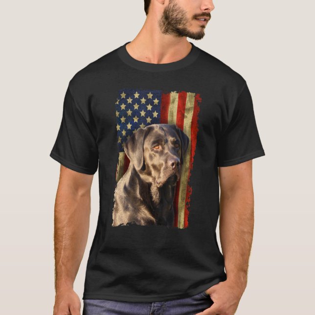 Camiseta Black Labrador Retriever Usa Flag Lab (Frente)