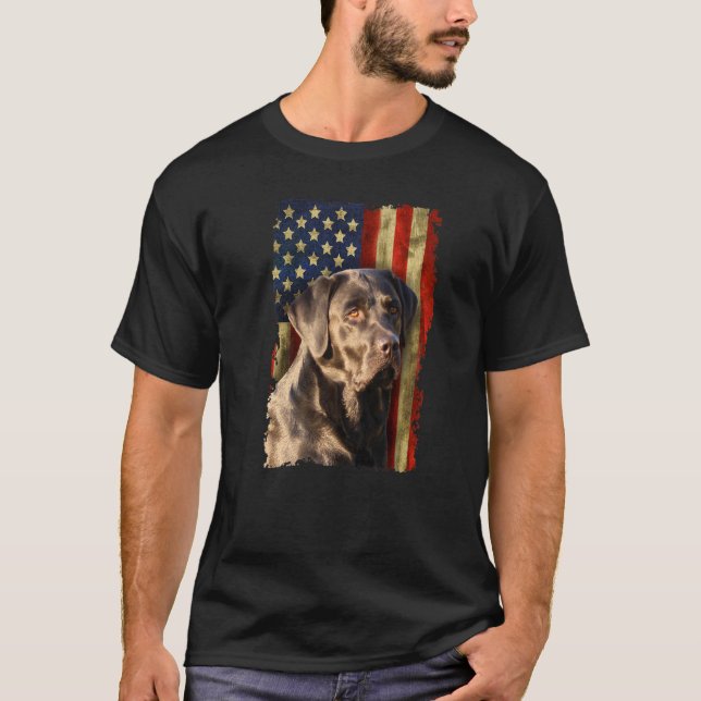 Camiseta Black Labrador Retriever Usa Flag Lab (Frente)