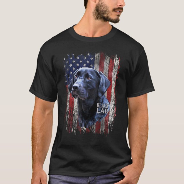 Camiseta Black Labrador USA Flag Lab Owner Patriotic Dog (Frente)
