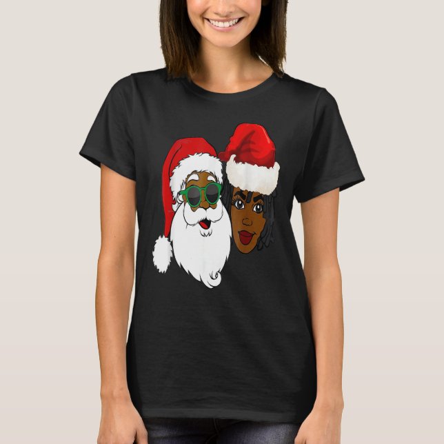 Camiseta Black Loving Papai Noel e Sra. Claus Ethnic Chri (Frente)