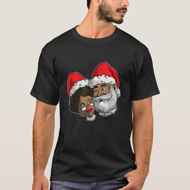 Camiseta Black Loving Santa Claus and Mrs Claus Ethnic Chri (Frente)