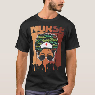 Camiseta Black Melanin Queen Enfermeira Curly bun África Na