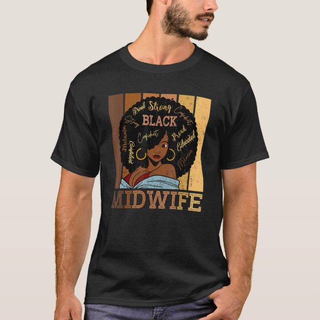 Camiseta Black Midwife Strong Afro African American Women (Frente)