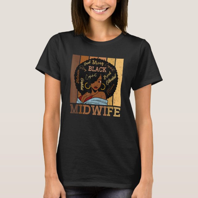 Camiseta Black Midwife Strong Afro African American Women (Frente)
