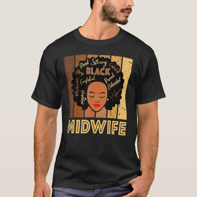 Camiseta Black Midwife Strong Afro African American Women_1 (Frente)